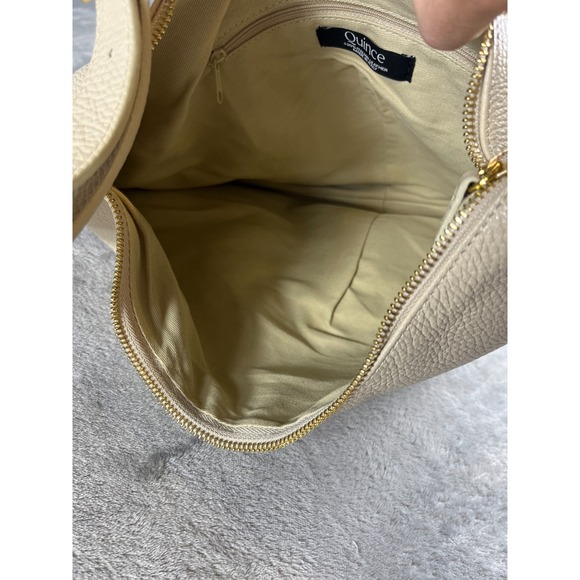 Quince Italian Handwoven Leather Purse Hobo Shoulder Bag Cream Versatile 16" - Picture 4 of 12